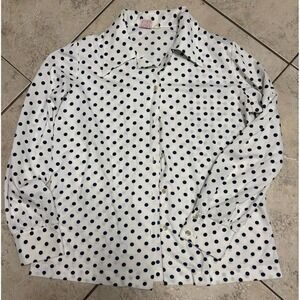 Retro vintage‎ Graff of California white and navy polka dot dagger collar top